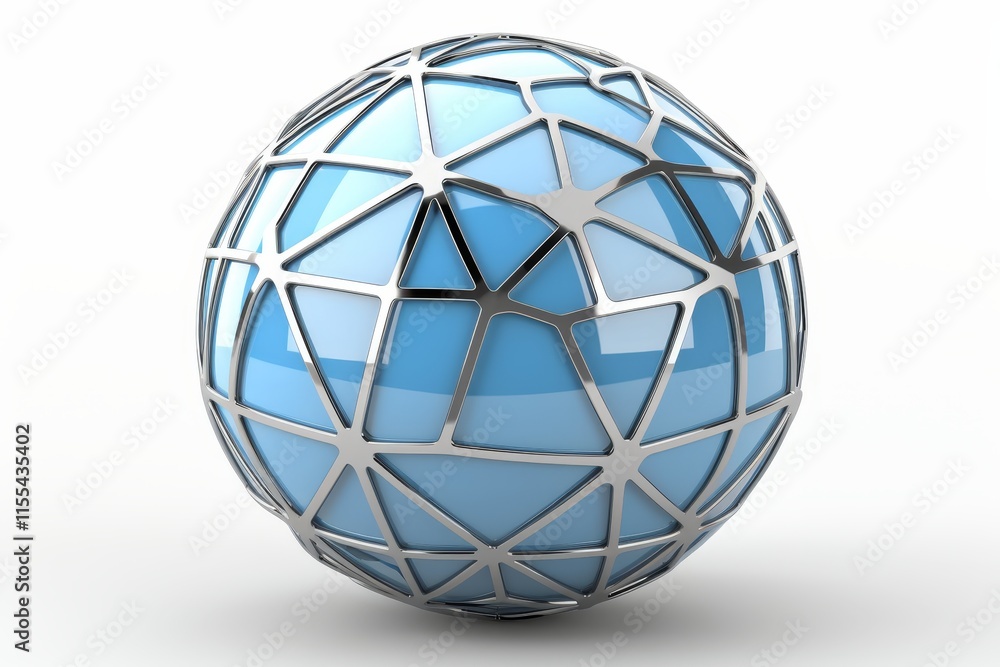 Poster blue abstract sphere, global network concept. 3d rendering of geometric shape isolated on white.
