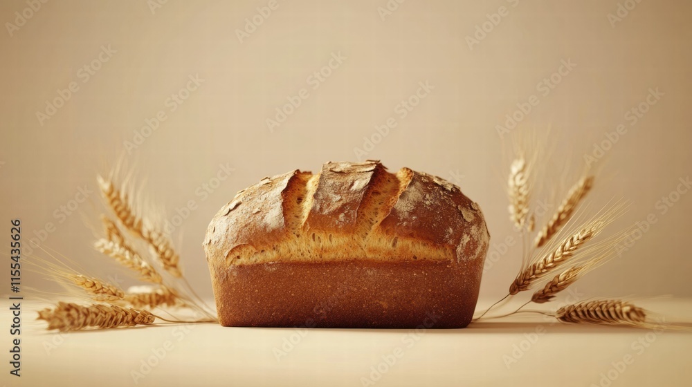 Leinwandbilder minimalist bread loaf with wheat grains on a clean background suitable for text placement. generativ