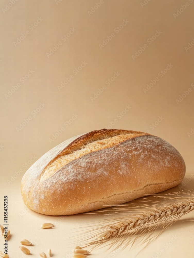 Aufkleber minimalist bread loaf surrounded by wheat grains on a warm neutral background with ample space for t