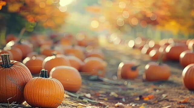 Hazy s of pumpkins tered around a bustling patch.