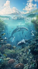 Fototapeta premium A beautiful underwater scene with many fish swimming around