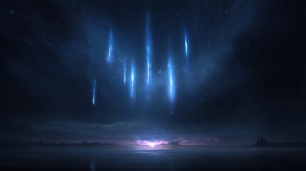 A dark sky with a bright blue background and a few stars