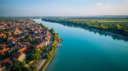 Panoramic View of a Charming European River Town