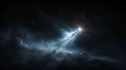 Fototapeta premium A bright light is shooting through the sky, surrounded by a dark, cloudy sky