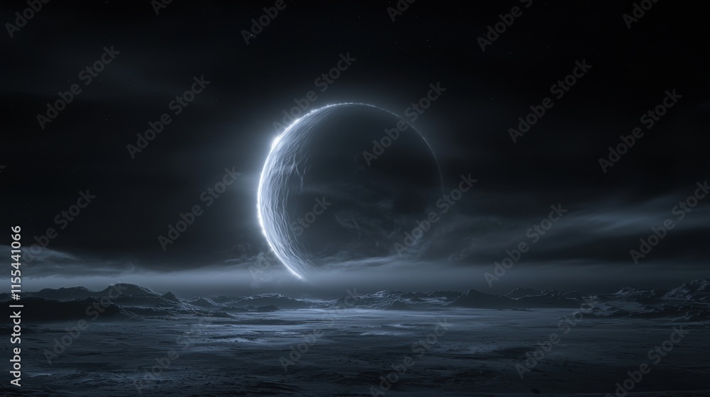 Poster a large, glowing object is floating in the dark sky