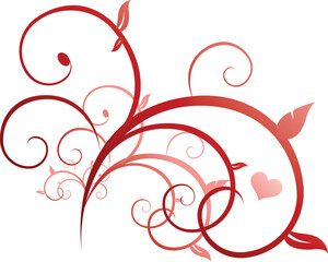 Curved stem red floral illustration with white background