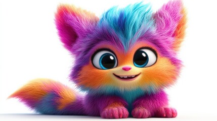 Cute fluffy creature with vibrant colors and expressive eyes