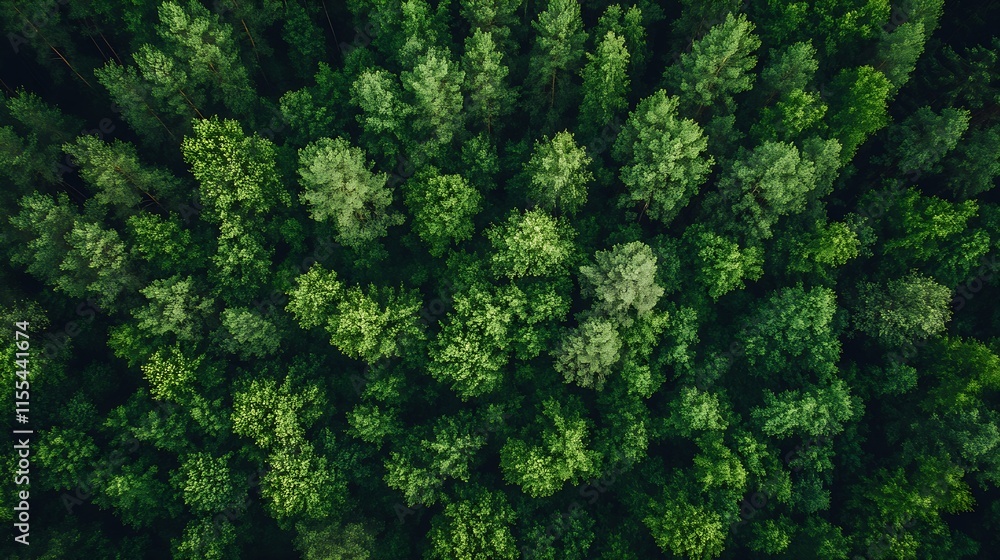 Poster Aerial Perspective of Lush Green Forest With Dense Tree Canopy Creating Natural Beauty : Generative AI