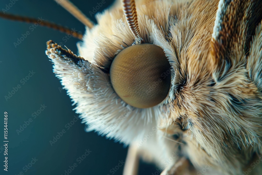 Aufkleber close-up view of a moth's eye showcasing intricate details, with a focus on textures and features in