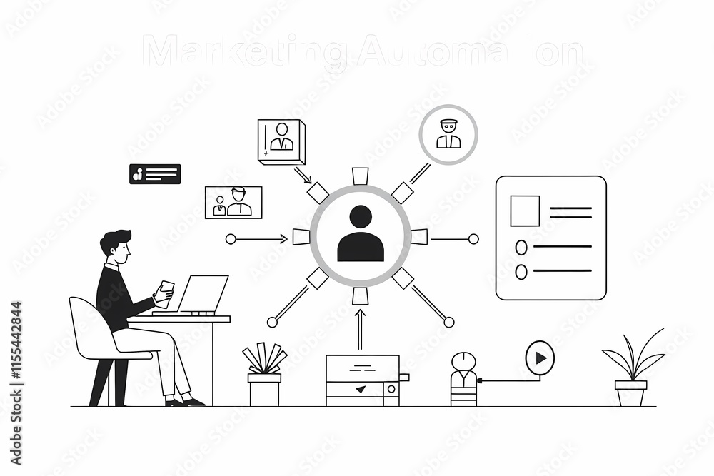 Poster connected workplace: streamlined workflow, digital collaboration, and efficient communication in a m