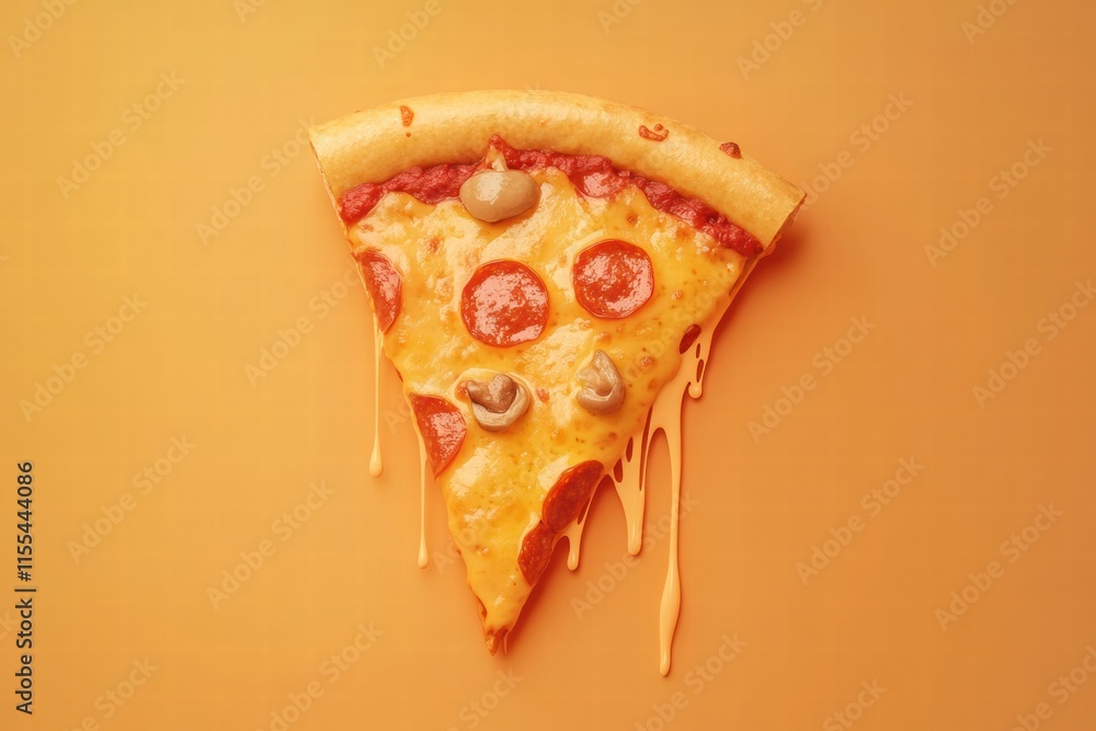 Aufkleber sliced pizza with vibrant toppings and cheese drips on a minimalist background for a modern culinary