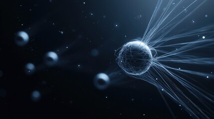 A blue sphere with a string of lights coming out of it