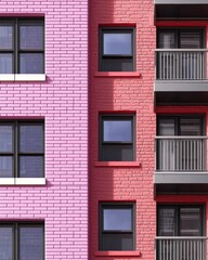 Colorful Geometric Facade of Modern Apartment Building in Urban Setting