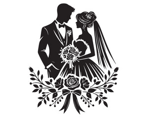 A loving Wedding Couple silhouette vector