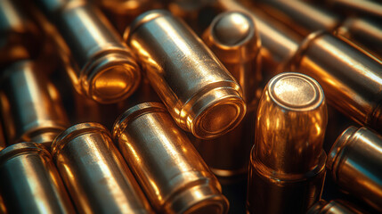 3D Render of Bullet Shells on Dark Background Illustrating Ammunition and Firearms Concept