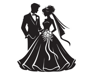 A loving Wedding Couple silhouette vector
