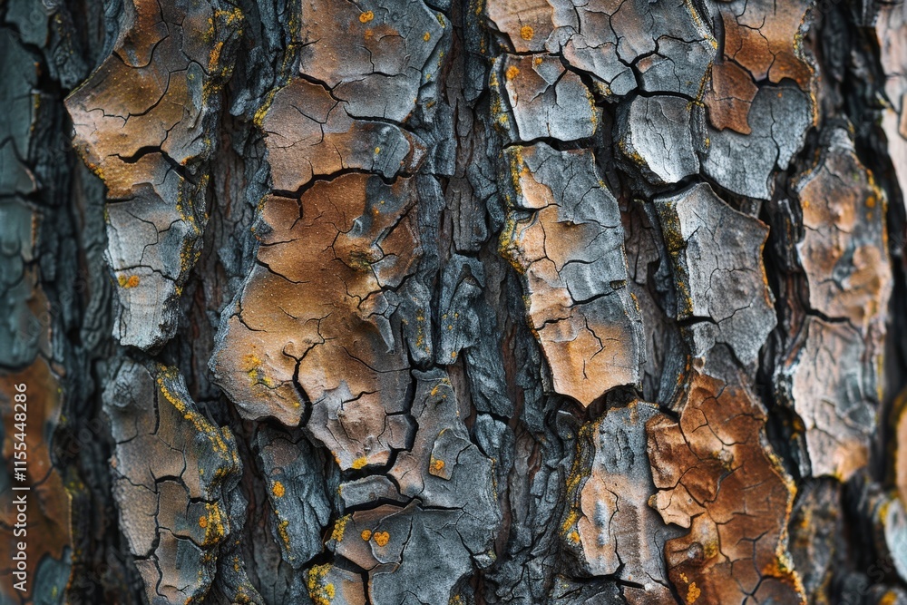 Poster textured bark showcasing intricate patterns and natural coloration from a mature tree in a forest du