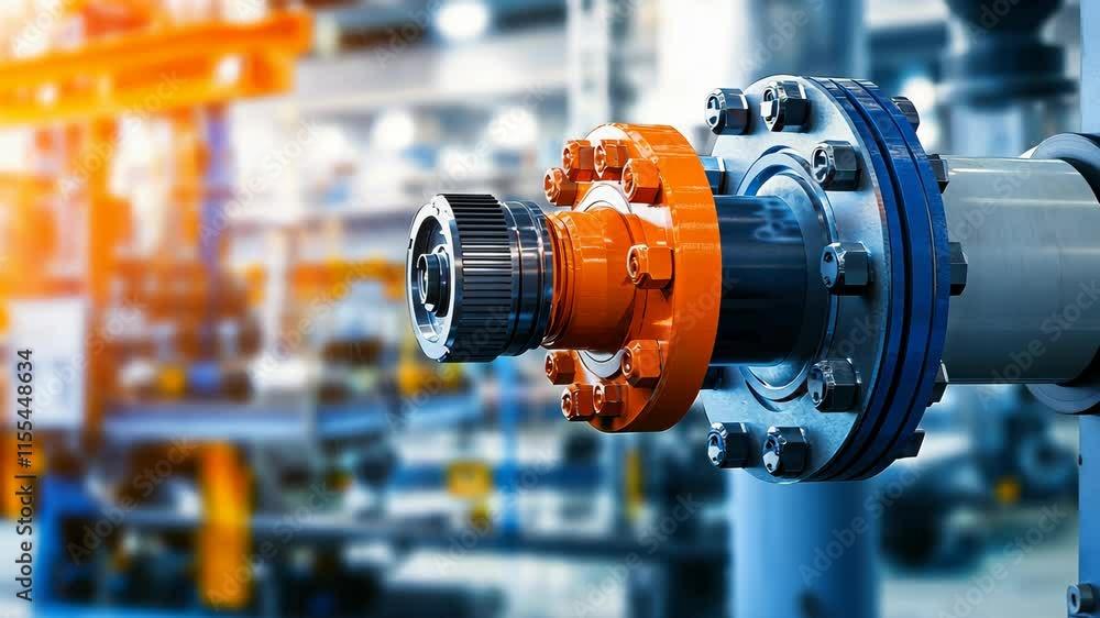 Poster advanced mechanical component detail in industrial factory setting and machinery