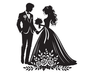 A loving Wedding Couple silhouette vector