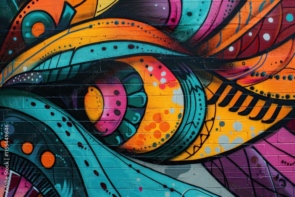 Poster Colorful mural showcasing a vibrant owl design with intricate patterns in an urban setting during daylight hours