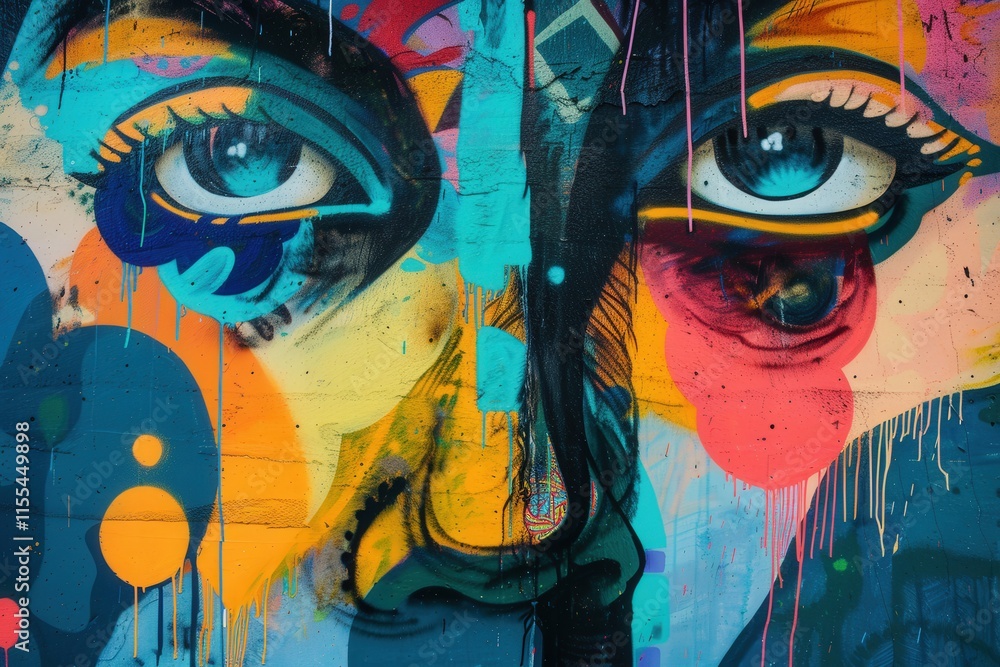 Poster Colorful mural showcasing a vibrant owl design with intricate patterns in an urban setting during daylight hours