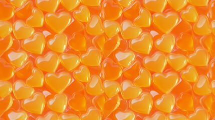 soft jelly 3d hearts, orange repeatable seamless background tile
