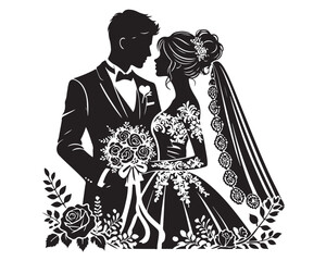A loving Wedding Couple silhouette vector