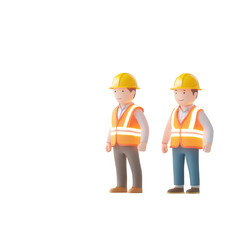 Two construction workers in safety vests and helmets standing confidently., isolated on a transparent background.