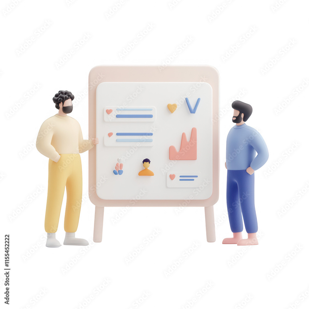 Aufkleber two individuals discussing data analysis at a presentation board., isolated on a transparent backgro