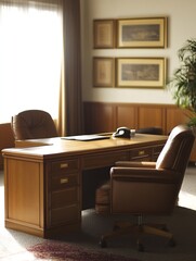 Elegant Traditional Office with Wooden Furniture and Classic Decor Elements : Generative AI