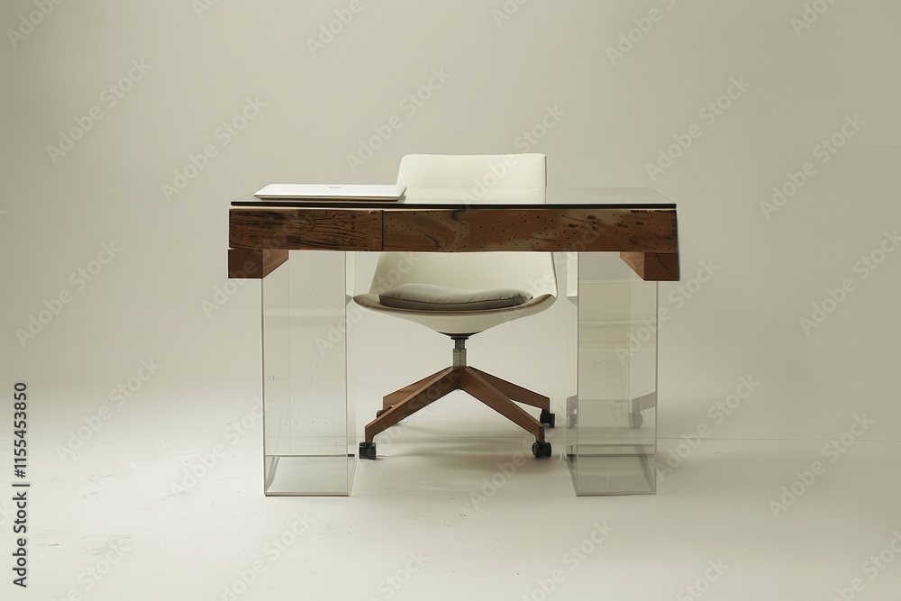 Poster Modern transparent chair and desk combo create a stylish workspace, enhancing minimalistic design and functionality in contemporary interiors