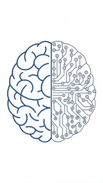 recommend clip art: Human brain vs artificial intelligence continuous line drawing concept, Ai and organic brain hemispheres wired together, single line neurointerface icon, humanity and machines interconnection
