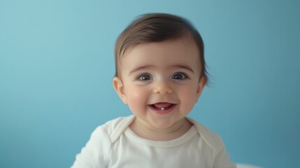 Smiling baby girl with one tooth showing.