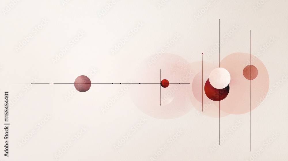 Poster a series of red circles and lines on a white background