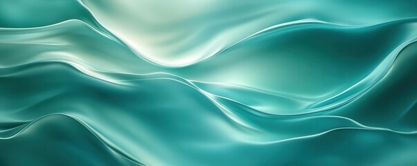 Oceanic blue-green gradient background, fluid wavy textures with subtle metallic shine, calming and refreshing theme, design-ready.