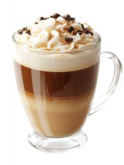 Delicious Layered Mocha with Whipped Cream and Coffee Beans in Clear Mug : Generative AI