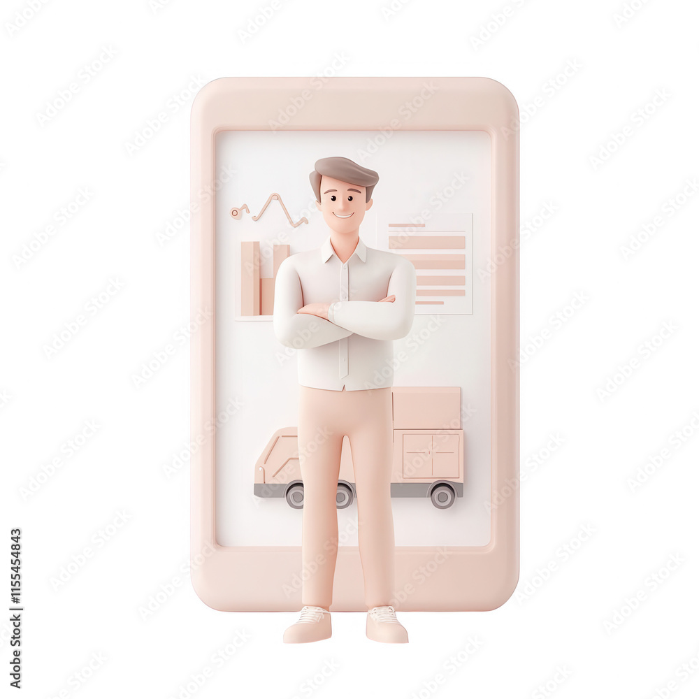 Aufkleber a businessman confidently stands in front of a digital interface showcasing analytics., isolated on 