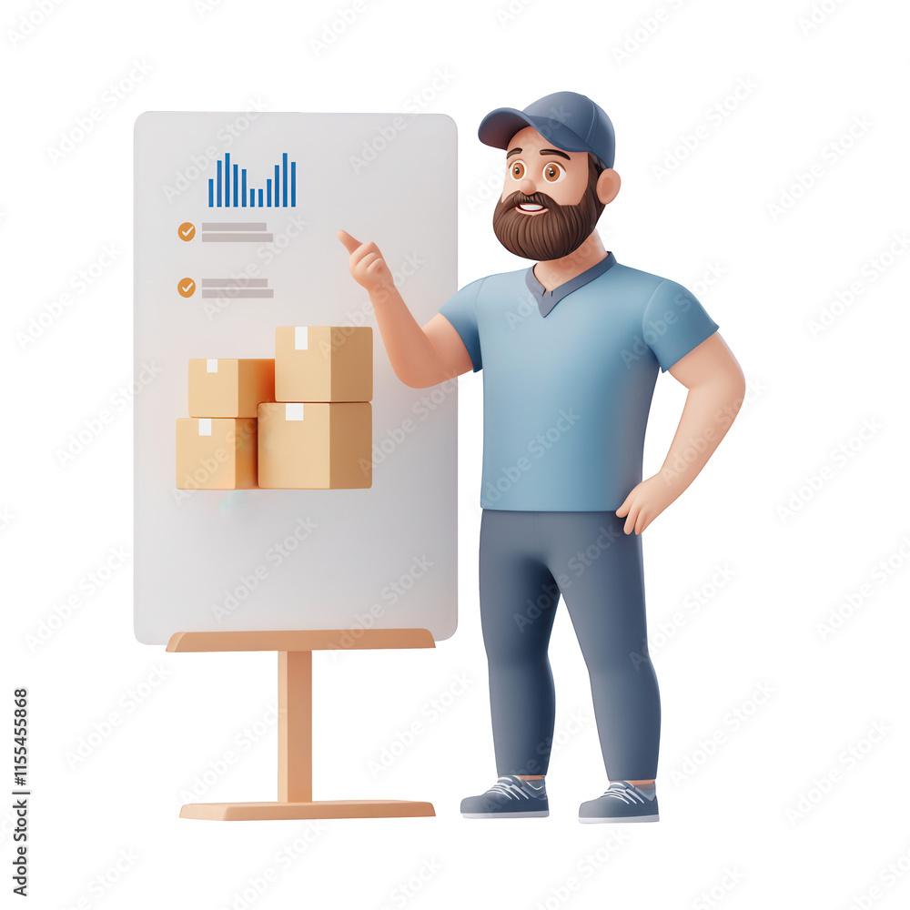 Poster a cheerful man presenting data analysis and storage solutions for growth., isolated on a transparent