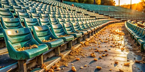 Naklejka premium Empty Baseball Stadium Seats: Close-Up of Abandoned Game Day