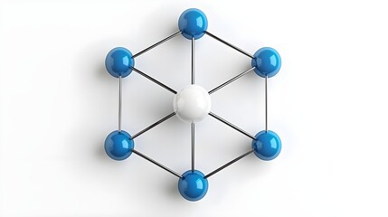 Molecular Structure with Blue and White Spheres on a White Background