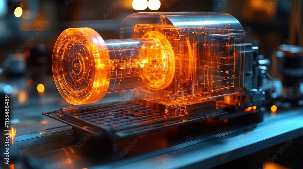 Poster advanced ai technology showcasing a holographic processor in a futuristic lab setting