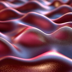 Abstract wavy texture with red and blue iridescent hues.