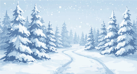 Fototapeta premium A vast expanse of a snowy forest. Dense, evergreen trees, covered in a thick layer of snow, are densely packed together, filling the entire image. 