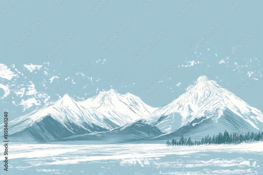 Leinwandbilder snowy mountains and pine trees create a tranquil winter doodle with ample copy space for minimalist 