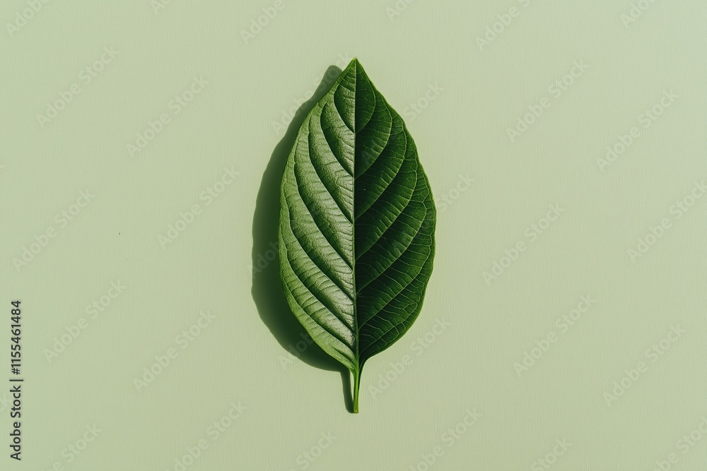 Poster A single delicate leaf resting on a white background with soft shadows.
