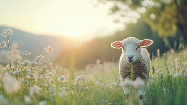 Discover serene scenes of sheep grazing on sustainable pastures, enhanced by vibrant native plants, illustrating biodiversity and eco-friendliness This captures the beauty of regenerative