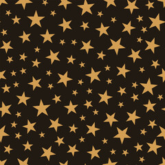 Golden stars pattern on a black background, perfect for festive designs, holiday decorations, and celebratory themes. Ideal for wallpapers, gift wraps, and digital backgrounds. High contrast and
