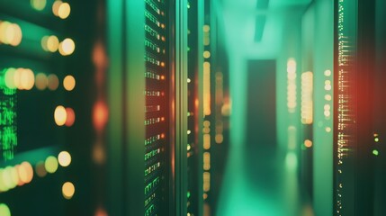 Glowing Server Racks in a High-Tech Environment