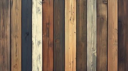 A wooden wall with different colors of wood planks, creating an organic and natural look.