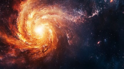 Fiery cosmic swirl in deep space. A vibrant nebula with swirling orange and red hues.